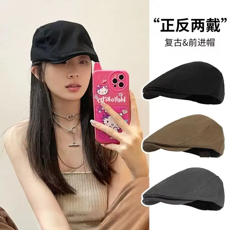 Women British Style Reversible Beret Cap Summer Forward