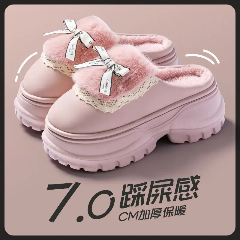 Women Pink Bow Slippers 2025 Warm Anti-Slip - Image 7