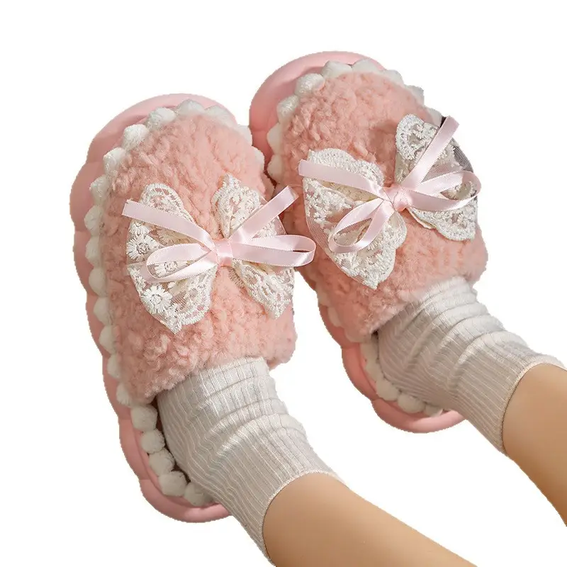 2025 New Lace Bow Cotton Winter Women's Slippers - Image 9