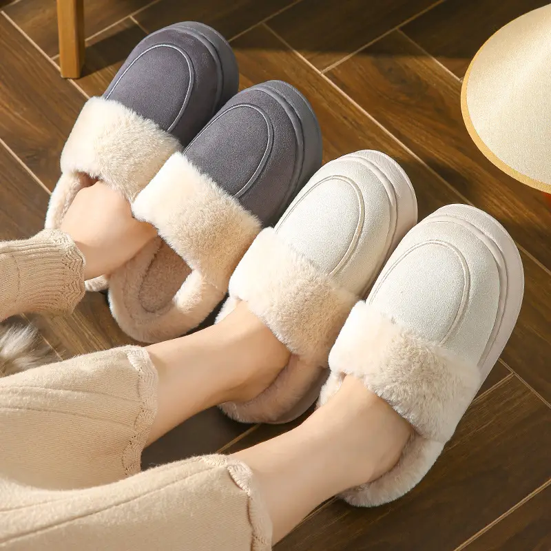 Thick-Soled Cotton Slippers for Men and Women in Autumn and Winter Home Indoor Household Non-Slip Couples Warm Half-Pack Furry Slippers Wholesale