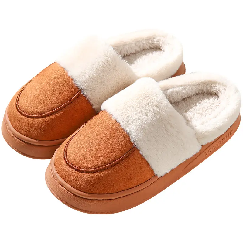 Thick-Soled Cotton Slippers for Men and Women in Autumn and Winter Home Indoor Household Non-Slip Couples Warm Half-Pack Furry Slippers Wholesale