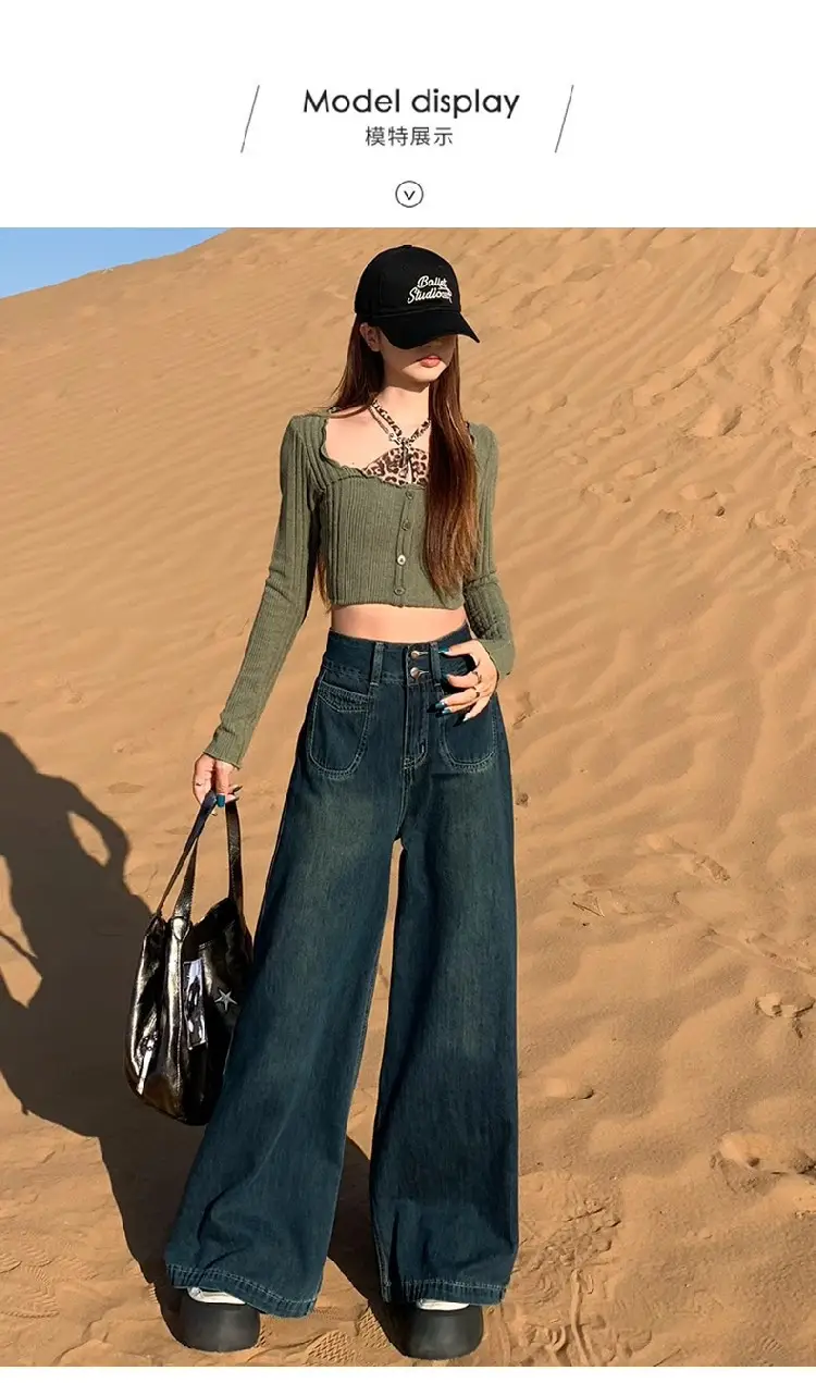 Dark Blue Wide Leg Jeans for Women Autumn Winter — feature 11