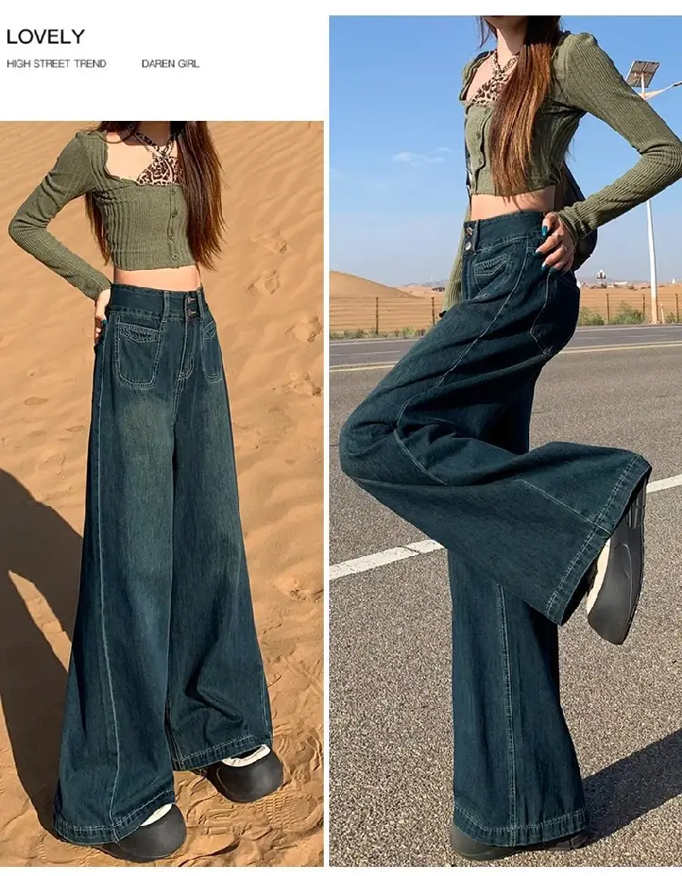 Dark Blue Wide Leg Jeans for Women Autumn Winter — feature 12