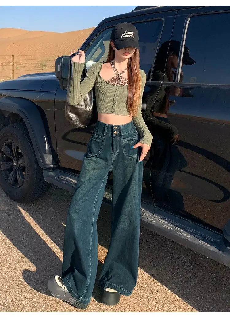 Dark Blue Wide Leg Jeans for Women Autumn Winter — feature 13