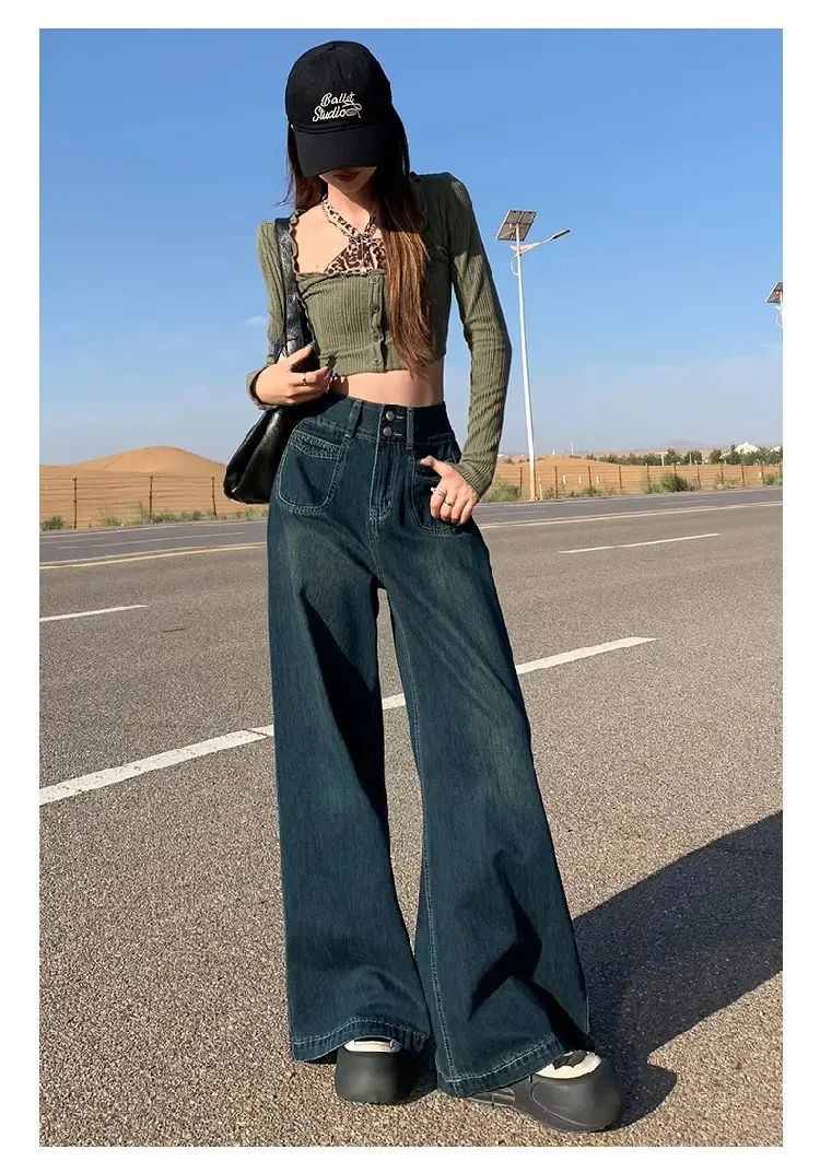 Dark Blue Wide Leg Jeans for Women Autumn Winter — feature 14