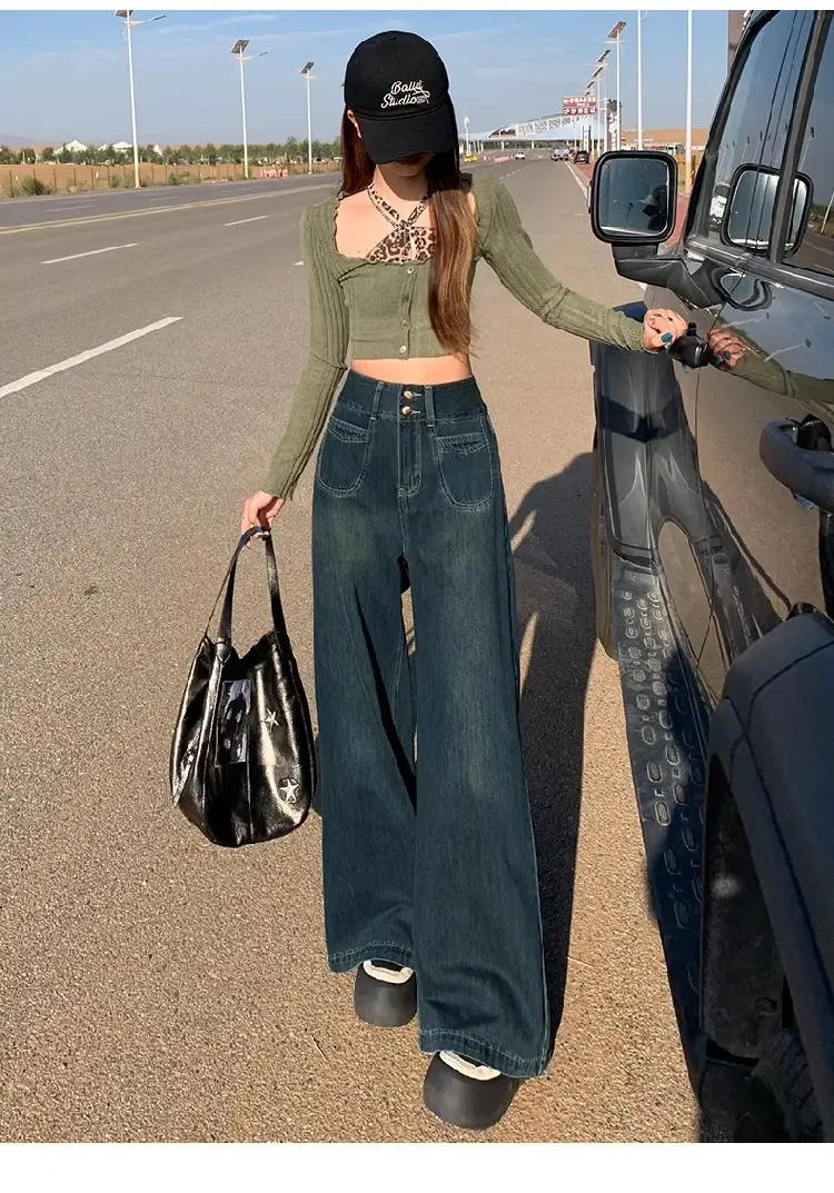 Dark Blue Wide Leg Jeans for Women Autumn Winter — feature 15