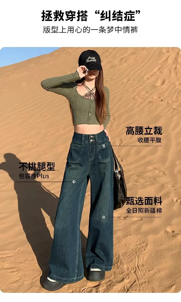 Dark Blue Wide Leg Jeans for Women Autumn Winter — feature 4