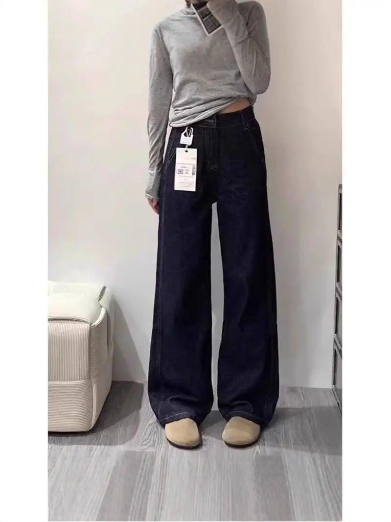 American Style Dark Blue Wide Leg Jeans 2025
