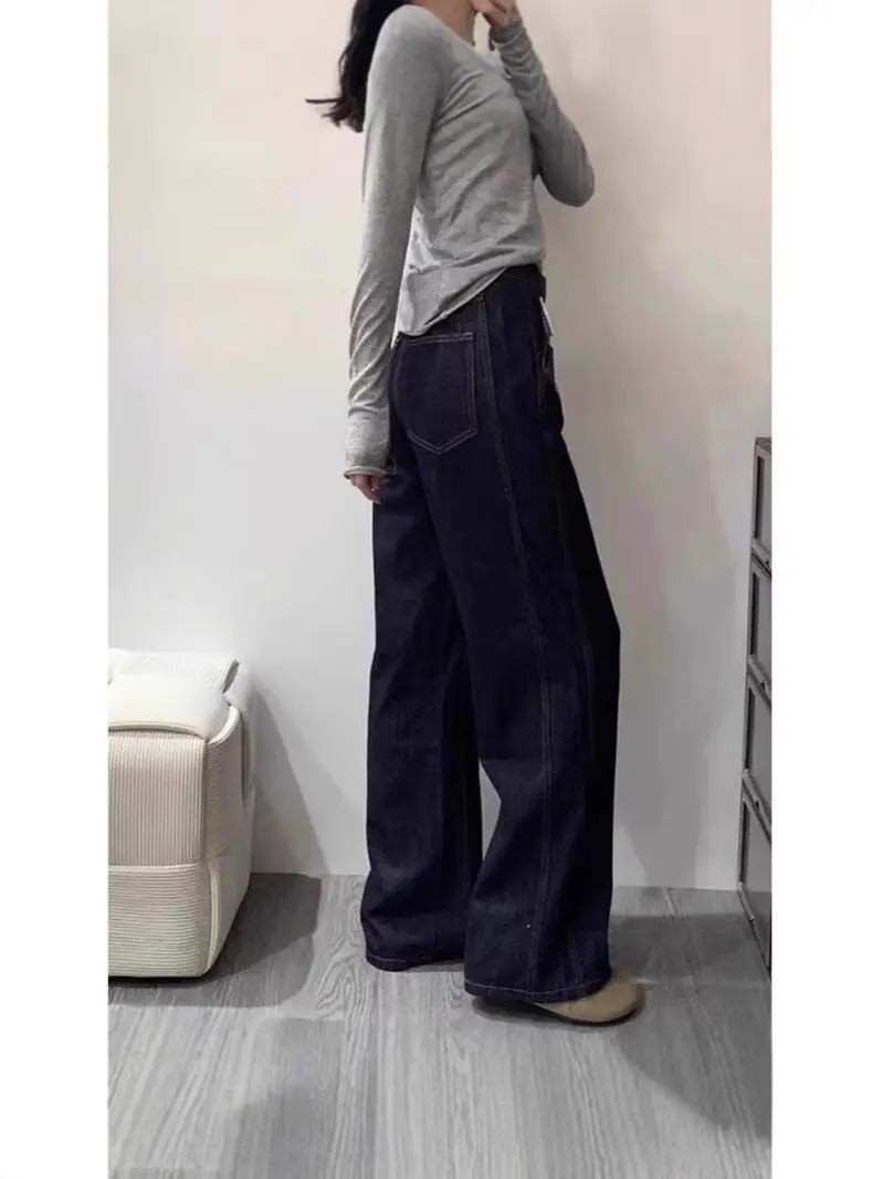 American Style Dark Blue Wide Leg Jeans 2025