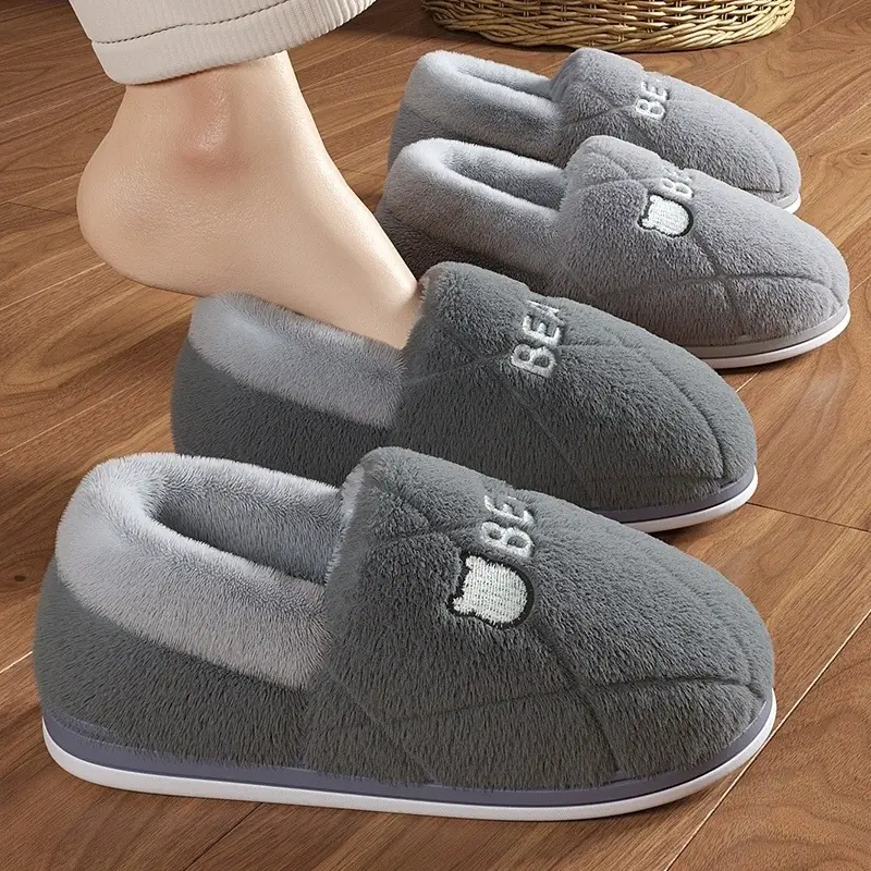 Winter Stuffed Cotton Slippers for Men Women Large Warm Fleece Lined - Image 5