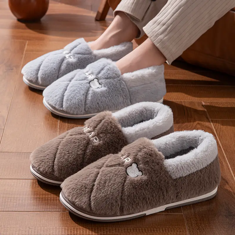 Winter Stuffed Cotton Slippers for Men Women Large Warm Fleece Lined - Image 6