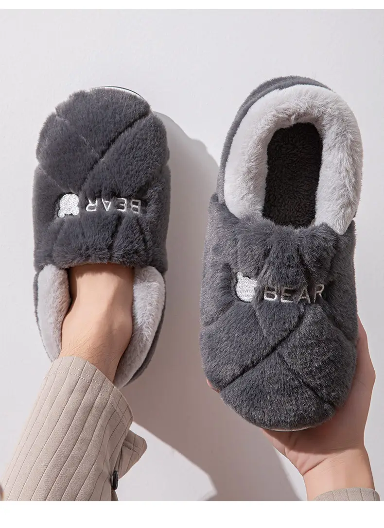 Winter Stuffed Cotton Slippers for Men Women Large Warm Fleece Lined — feature 14