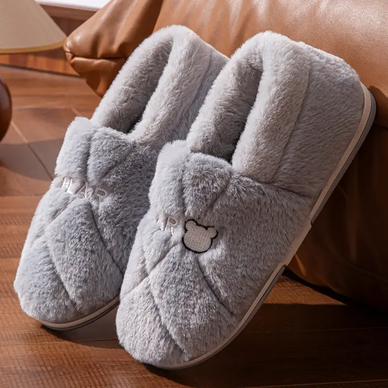 Winter Stuffed Cotton Slippers for Men Women Large Warm Fleece Lined - Image 2
