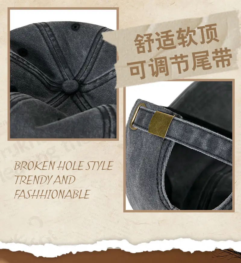 Gray Washed Baseball Cap for Men Large Head Circumference — feature 12