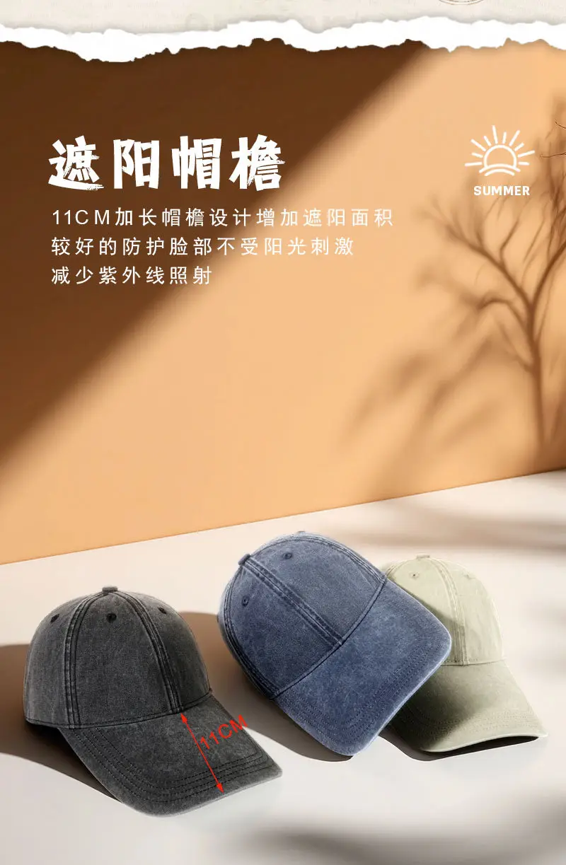Gray Washed Baseball Cap for Men Large Head Circumference — feature 9