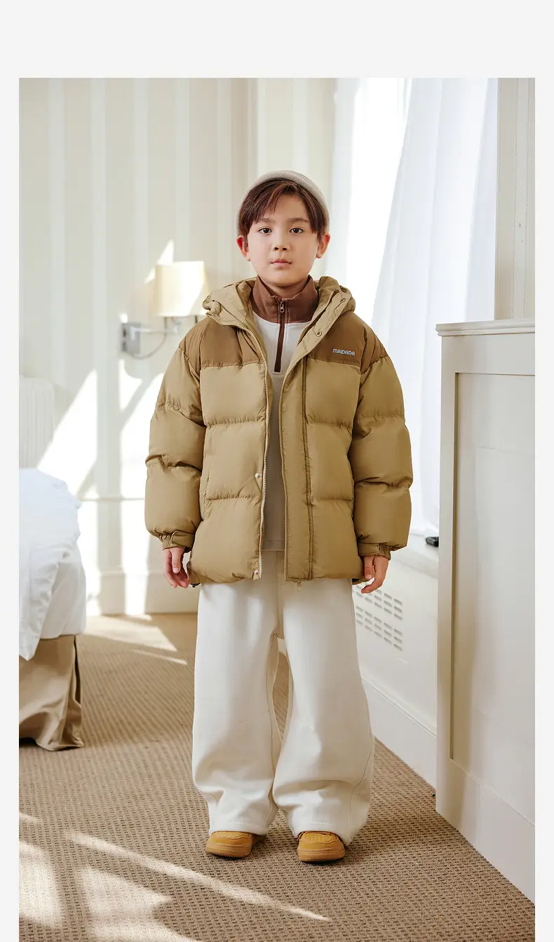 Kids Self-Heating T-Shirt Brown Beige Zipper Hood — feature 19