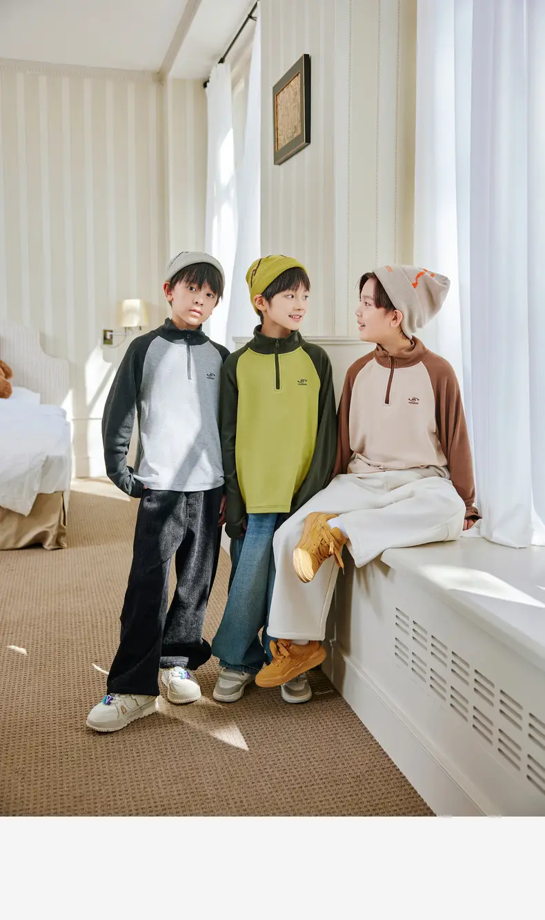 Kids Self-Heating T-Shirt Brown Beige Zipper Hood — feature 23