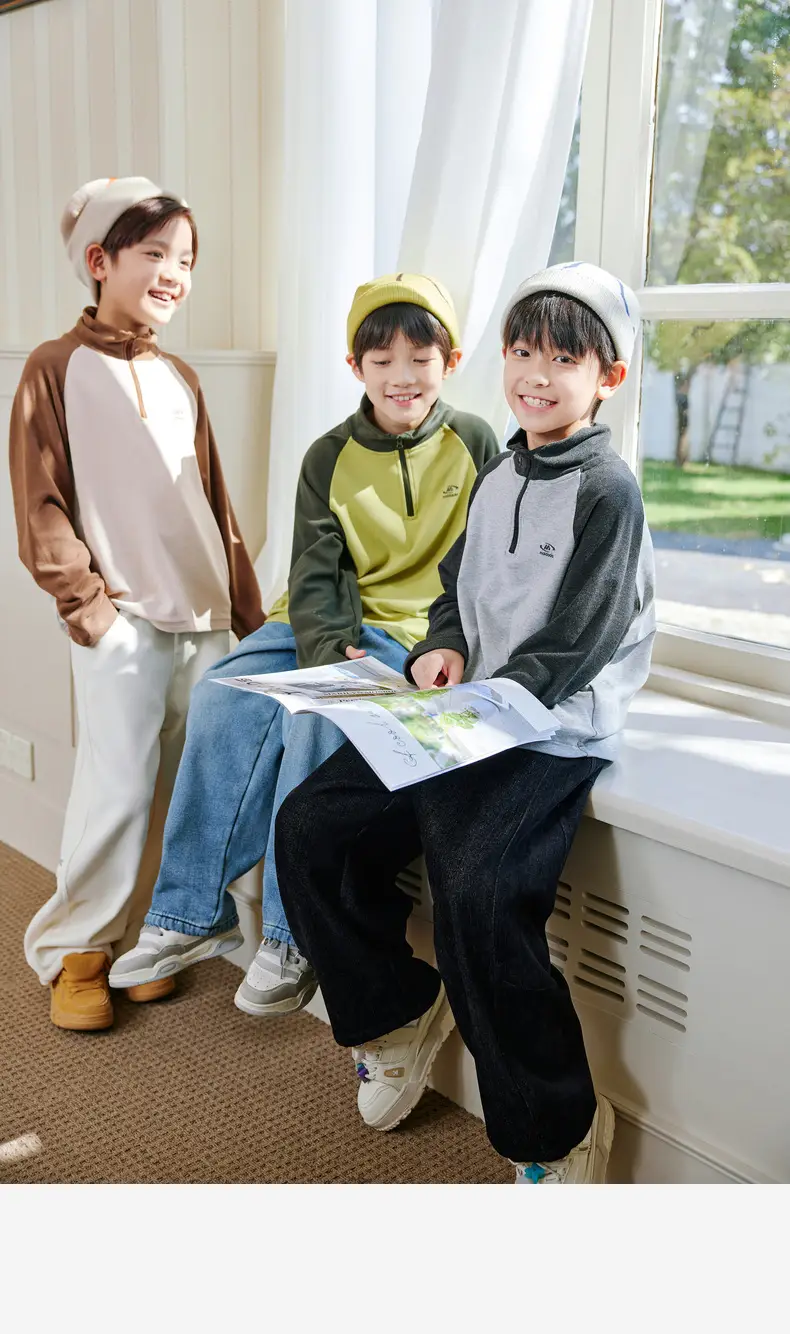 Kids Self-Heating T-Shirt Brown Beige Zipper Hood — feature 25