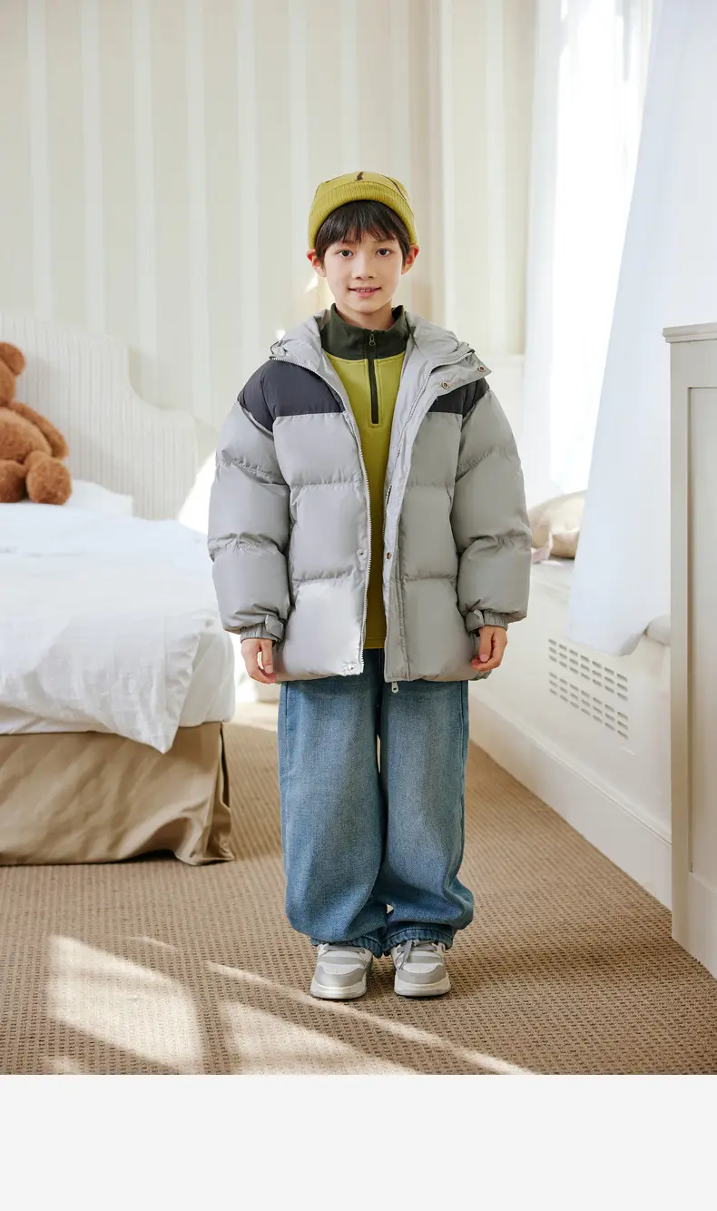 Kids Self-Heating T-Shirt Brown Beige Zipper Hood — feature 31