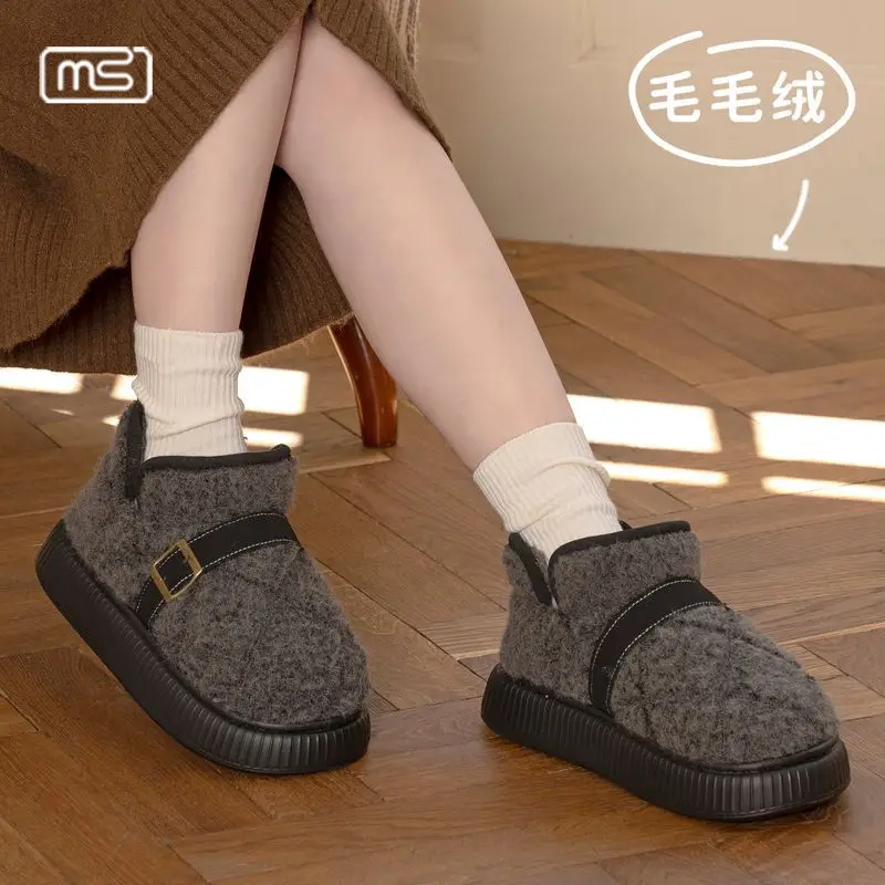 New Style Closed-Toe Cotton Shoes for Women, Autumn and Winter 2025 Popular Model, Plush Thickened Soft Sole, Non-Slip, Light Luxury Cotton Shoes - Image 8