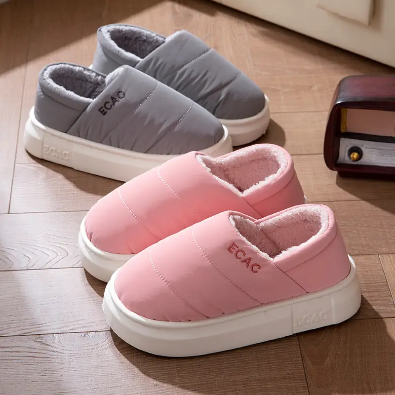 Down Cloth Waterproof Cotton Slippers for Women in Autumn and Winter New Style for Couples to Wear at Home and Outside, Non-Slip Fleece-Lined Thickeneded Warm Shoes for Men - Image 6