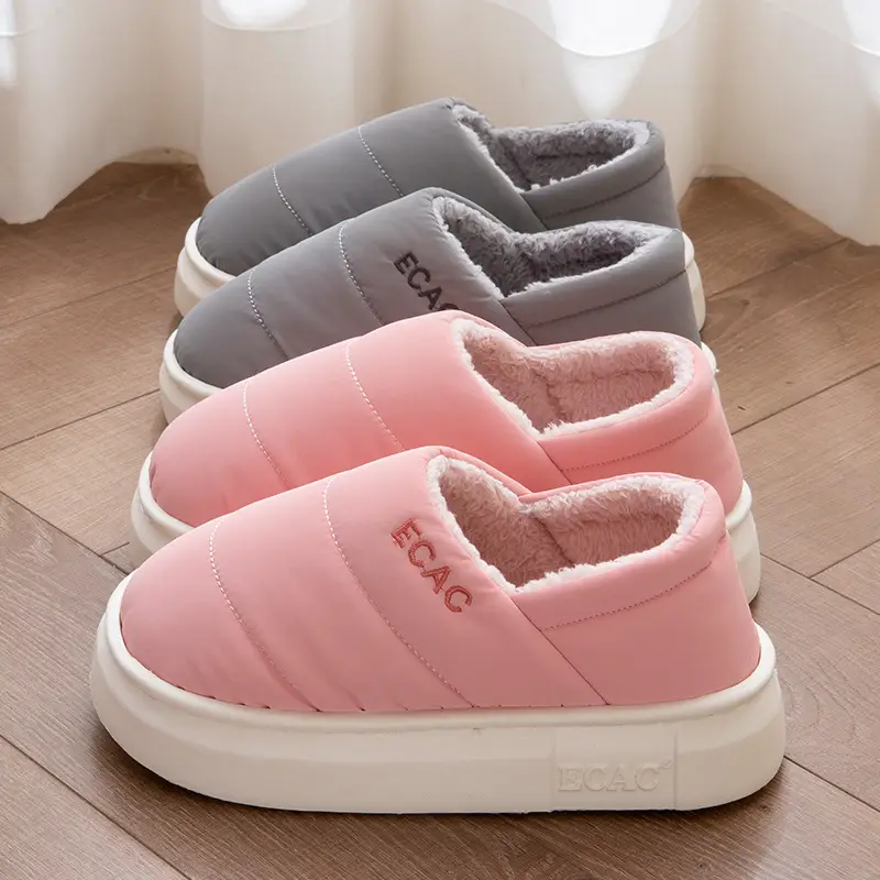 Down Cloth Waterproof Cotton Slippers for Women in Autumn and Winter New Style for Couples to Wear at Home and Outside, Non-Slip Fleece-Lined Thickeneded Warm Shoes for Men - Image 7