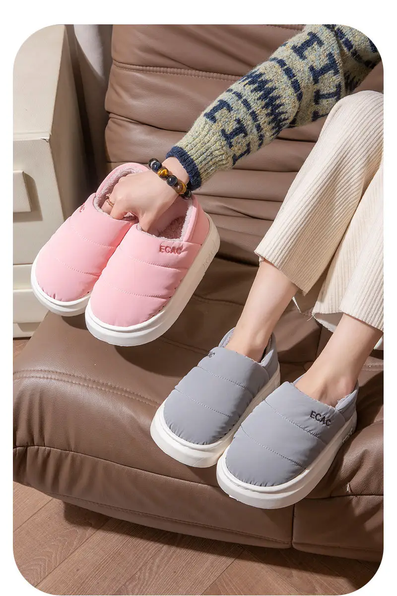 Down Cloth Waterproof Cotton Slippers for Women in Autumn and Winter New Style for Couples to Wear at Home and Outside, Non-Slip Fleece-Lined Thickeneded Warm Shoes for Men — feature 4