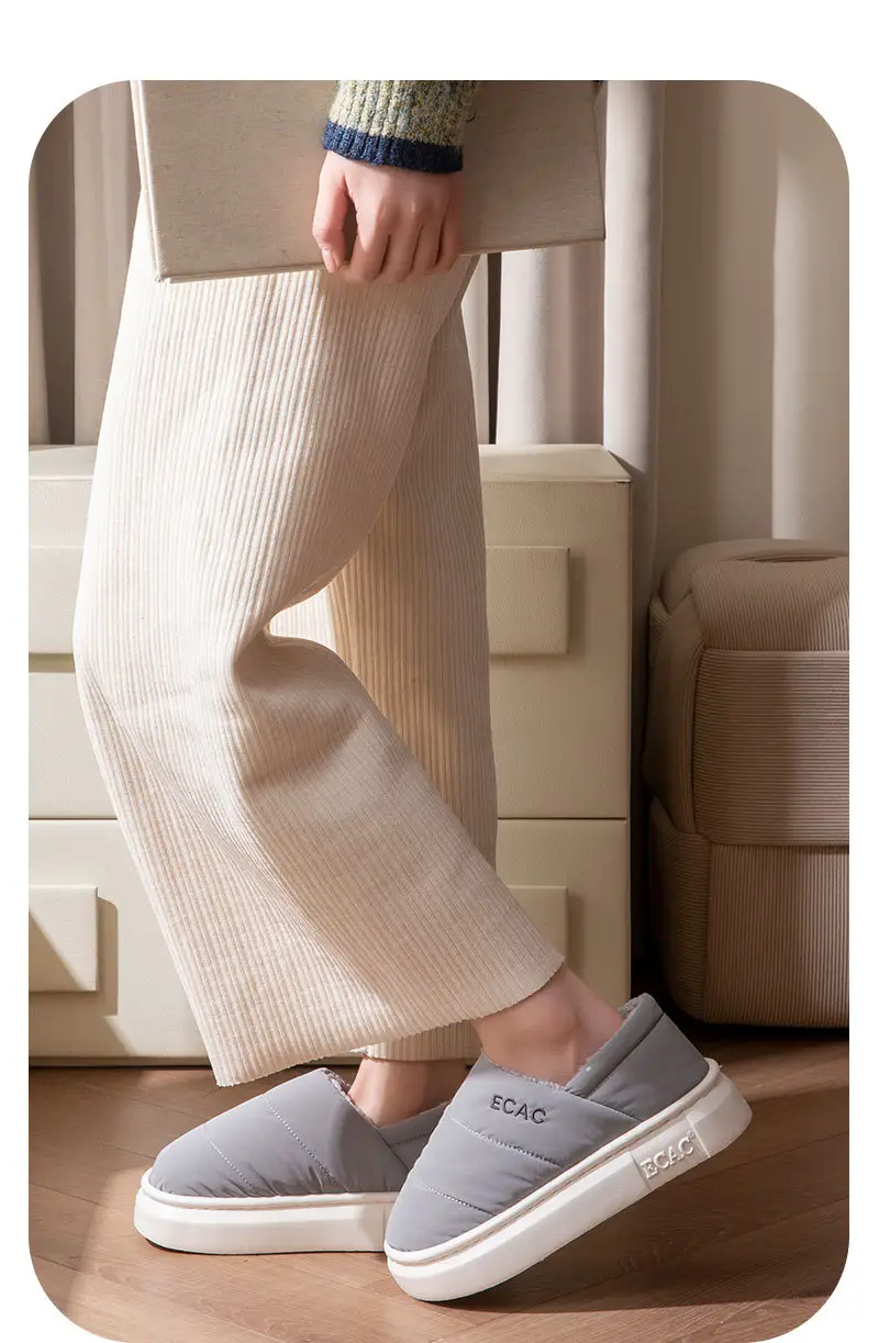 Down Cloth Waterproof Cotton Slippers for Women in Autumn and Winter New Style for Couples to Wear at Home and Outside, Non-Slip Fleece-Lined Thickeneded Warm Shoes for Men — feature 5
