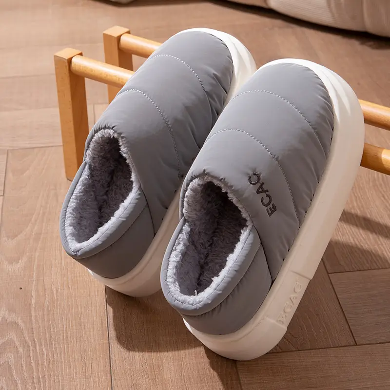 Down Cloth Waterproof Cotton Slippers for Women in Autumn and Winter New Style for Couples to Wear at Home and Outside, Non-Slip Fleece-Lined Thickeneded Warm Shoes for Men - Image 2