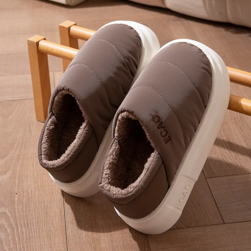 Down Cloth Waterproof Cotton Slippers for Women in Autumn and Winter New Style for Couples to Wear at Home and Outside, Non-Slip Fleece-Lined Thickeneded Warm Shoes for Men - Image 3