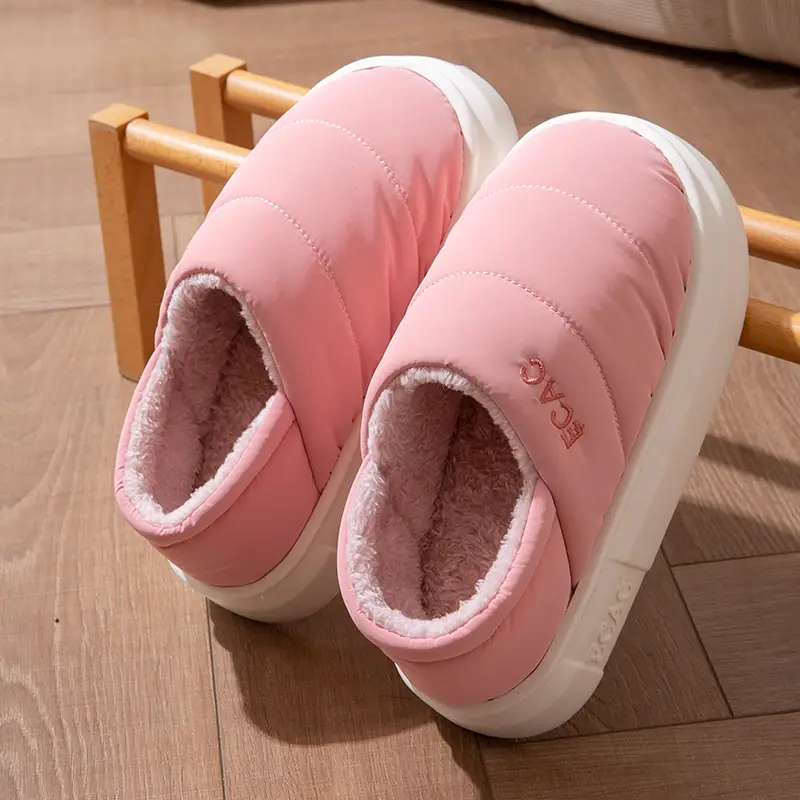 Down Cloth Waterproof Cotton Slippers for Women in Autumn and Winter New Style for Couples to Wear at Home and Outside, Non-Slip Fleece-Lined Thickeneded Warm Shoes for Men - Image 4