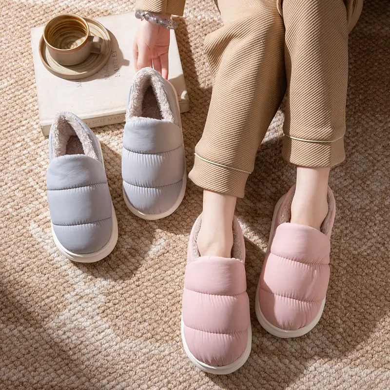 Women Winter Warm Cotton Slippers White Thick Soled
