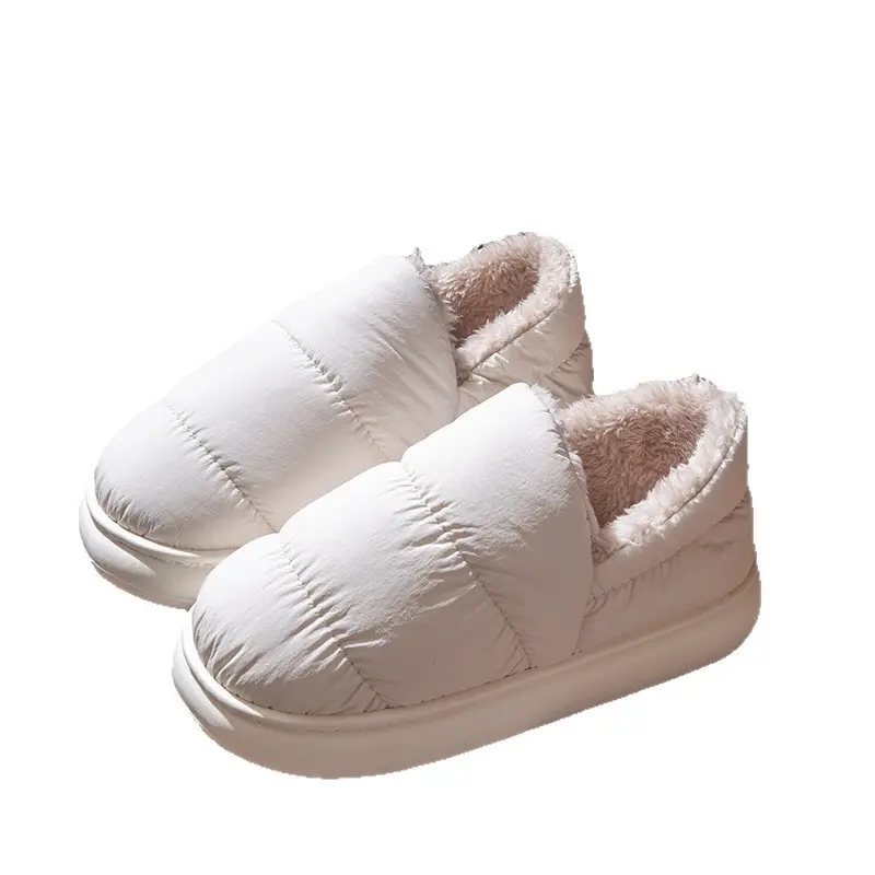 Women Winter Warm Cotton Slippers White Thick Soled