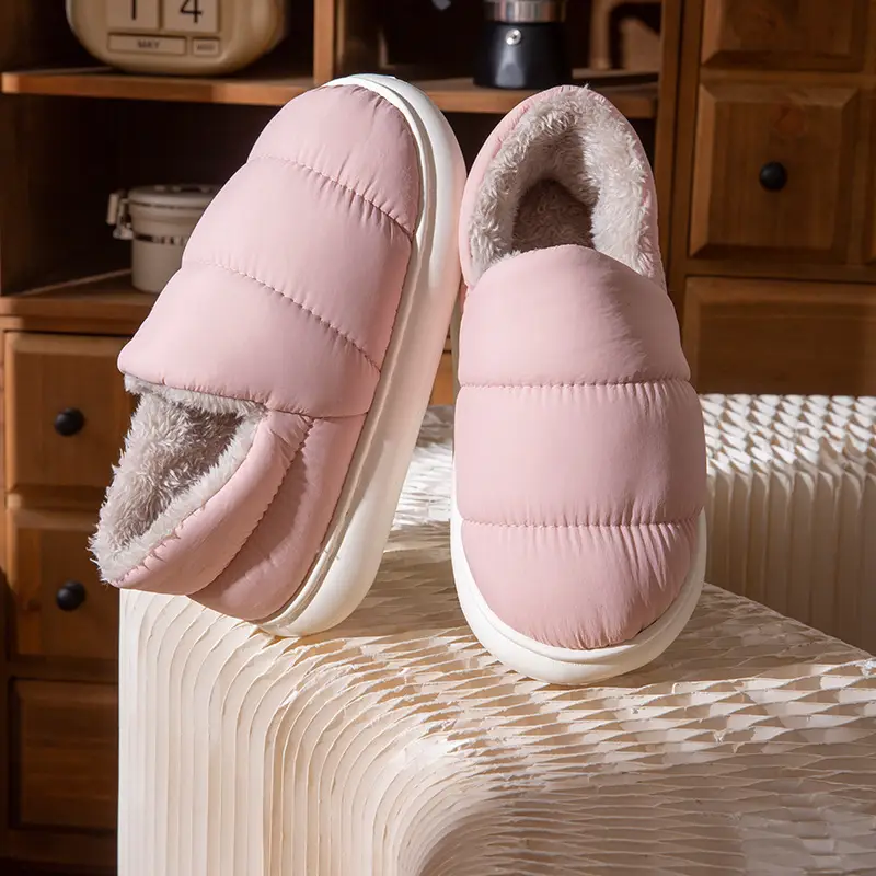 Women Winter Warm Cotton Slippers White Thick Soled