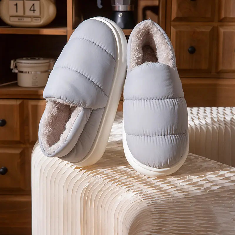 Women Winter Warm Cotton Slippers White Thick Soled