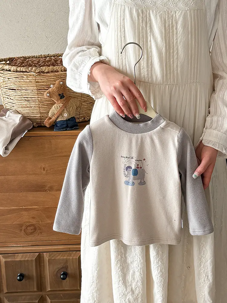 Baby Velvet Cartoon Shirt Winter Warm Long Sleeve