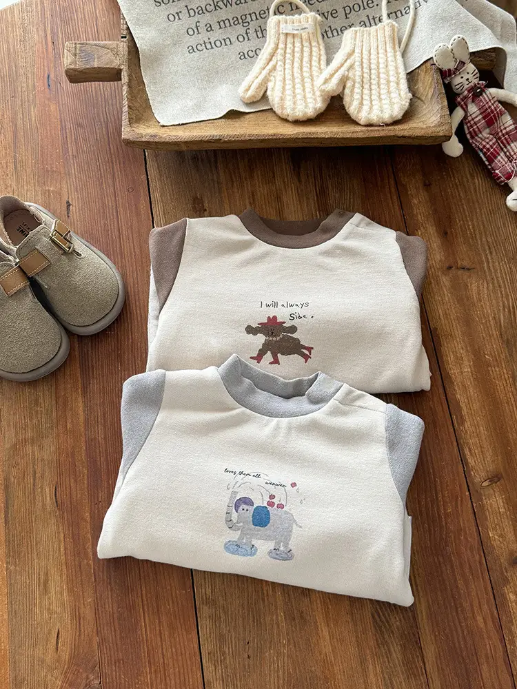 Baby Velvet Cartoon Shirt Winter Warm Long Sleeve