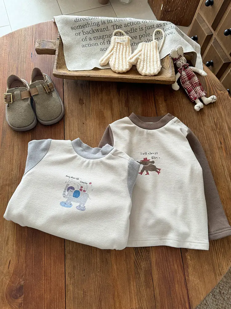 Baby Velvet Cartoon Shirt Winter Warm Long Sleeve
