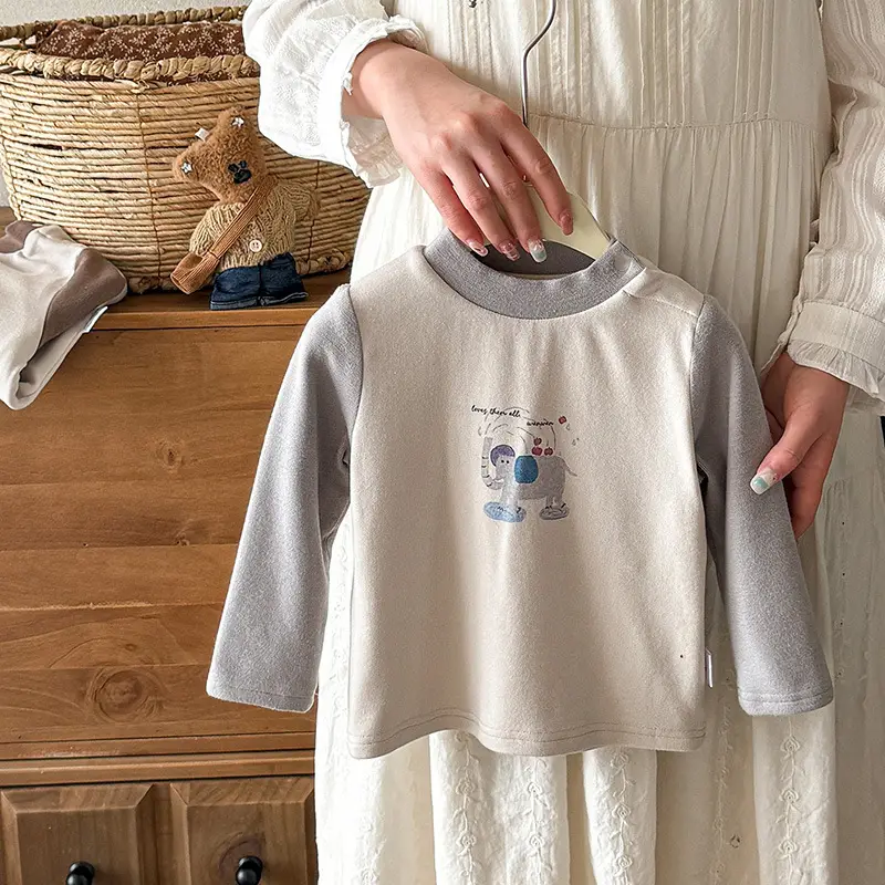Baby Velvet Cartoon Shirt Winter Warm Long Sleeve