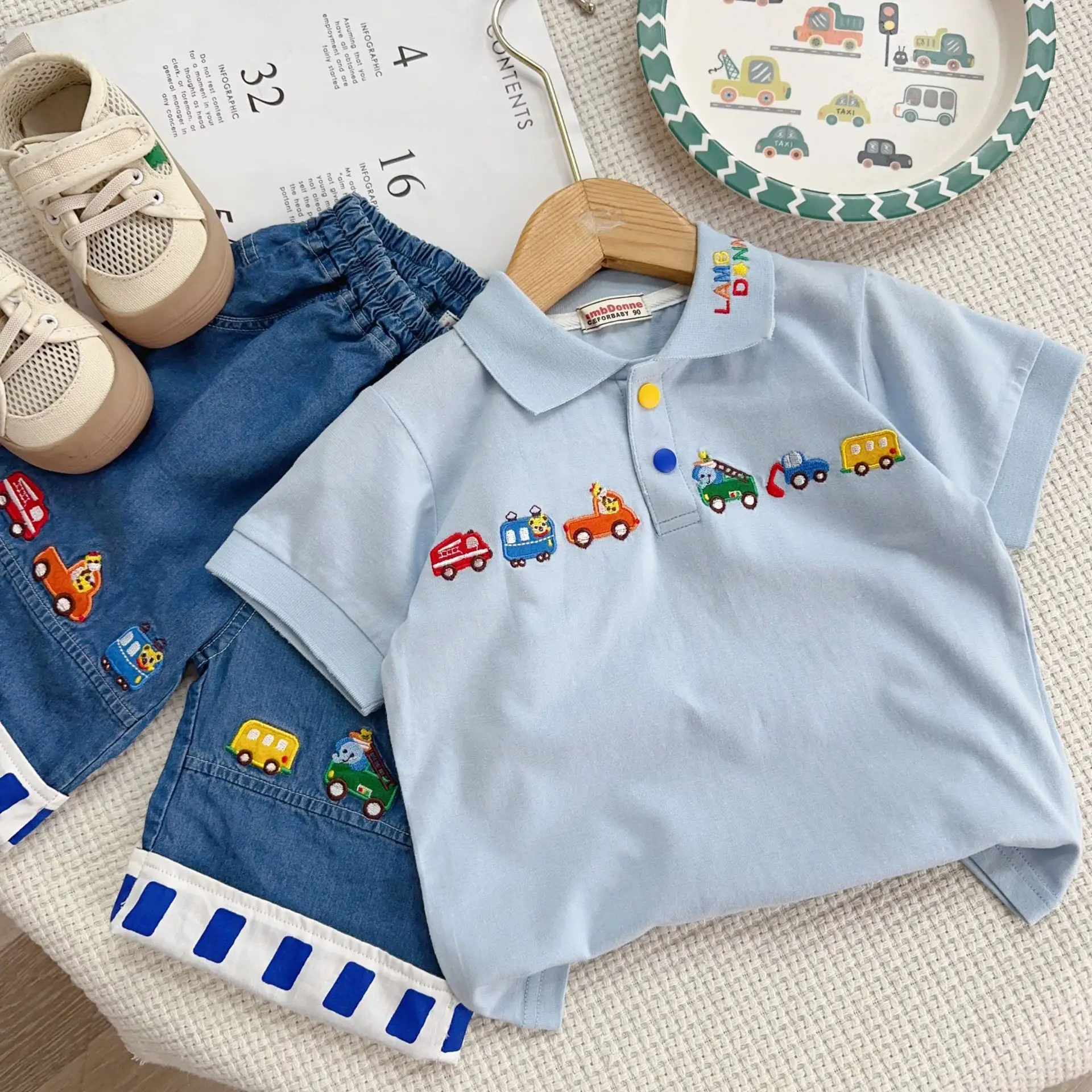 Boys Embroidered Polo T-Shirts Light Blue 26 Spring