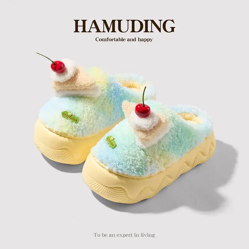 Nanbowan Cartoon Colorful Small Cake Cotton Slippers Women's Home Indoor Non-Slip Warm Stuffed Cotton Slippers Wholesale - Image 2