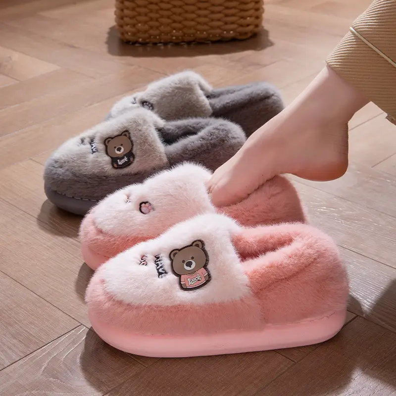 Winter Fleece Lined Cartoon Slippers for Women
