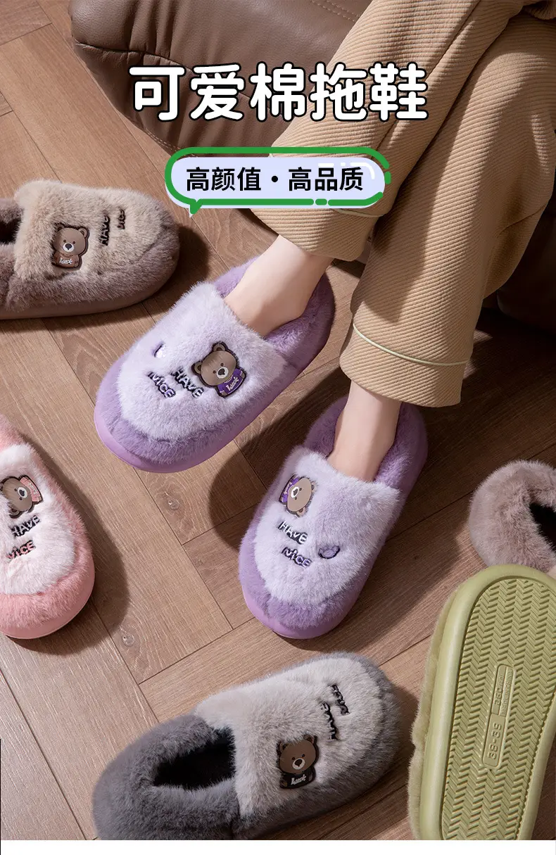 Winter Fleece Lined Cartoon Slippers for Women — feature 1