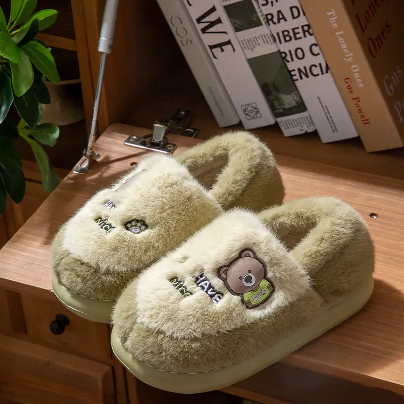 Winter Fleece Lined Cartoon Slippers for Women