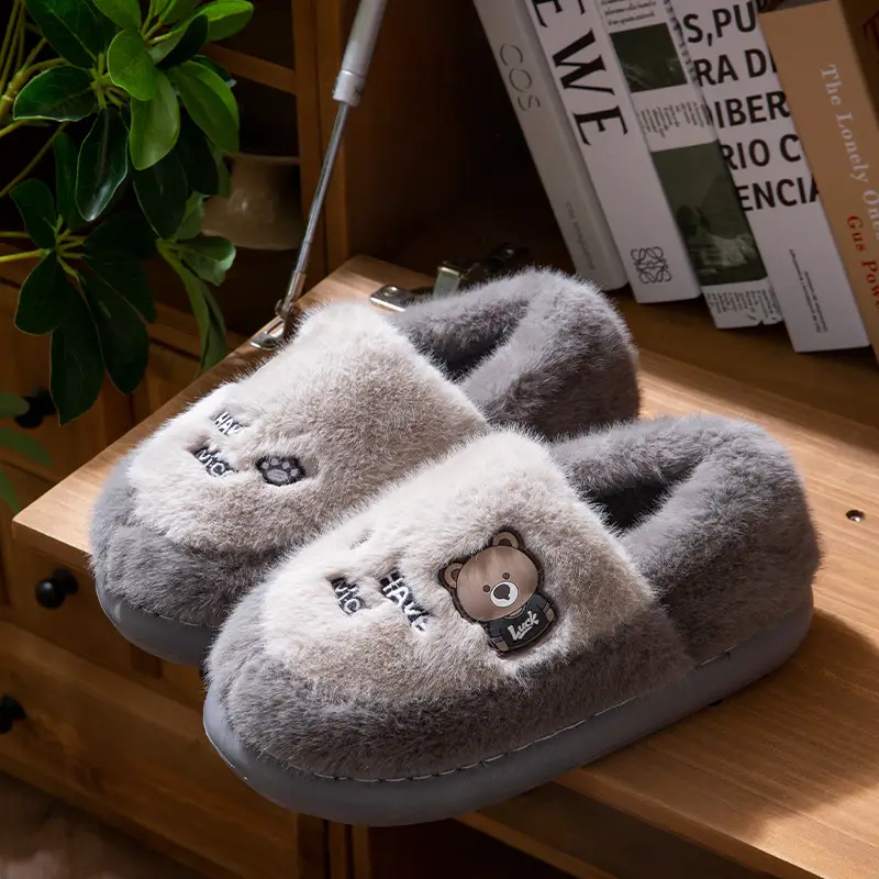 Winter Fleece Lined Cartoon Slippers for Women