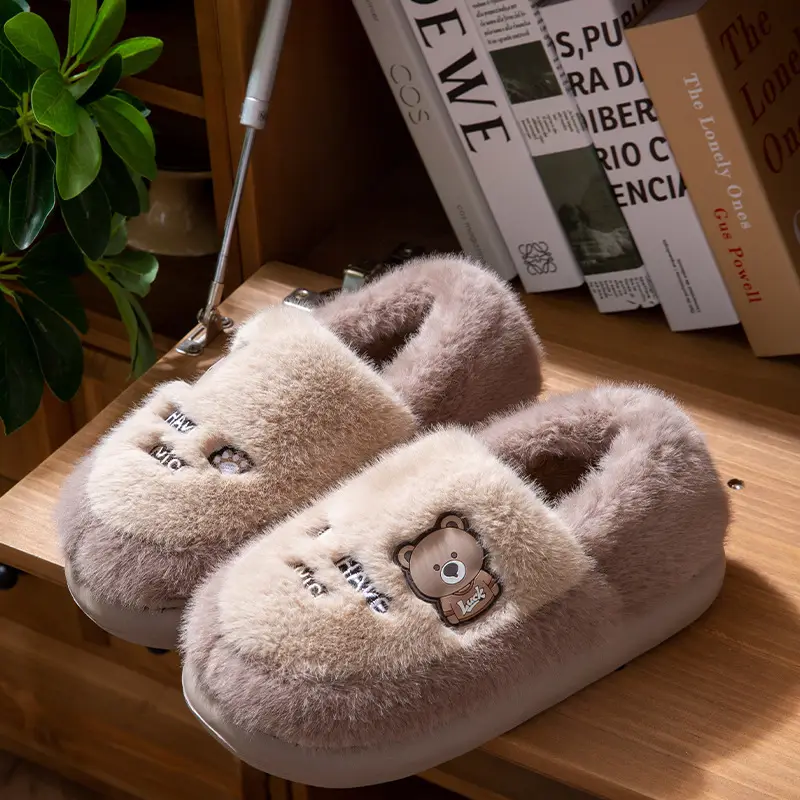Winter Fleece Lined Cartoon Slippers for Women