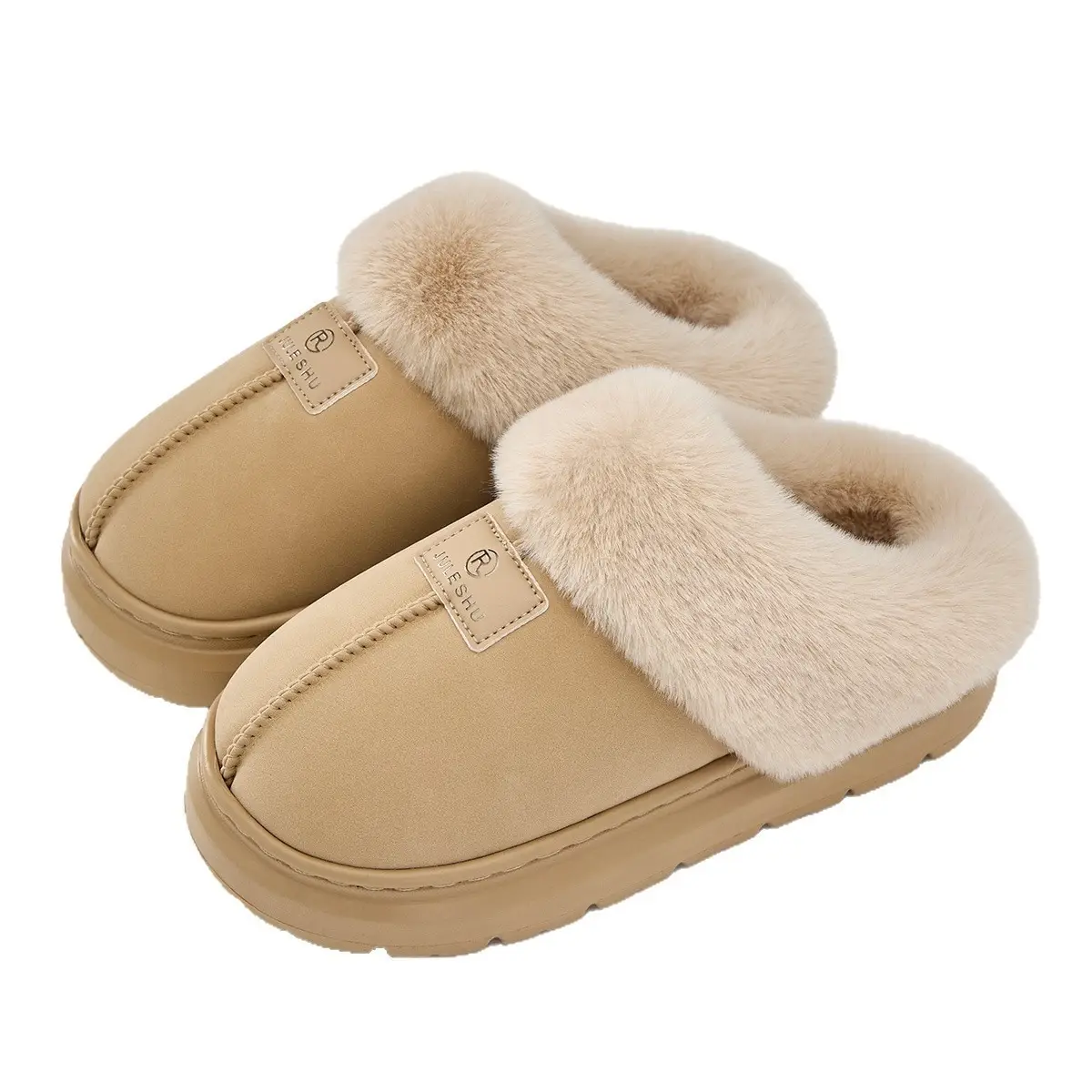Women Winter Faux Fur Slippers Brown Indoor Warm