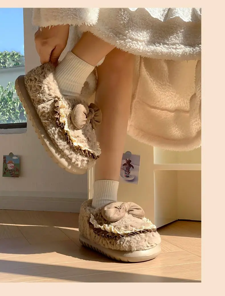 Cute Furry Indoor Home Slippers for Women with Bowknot, Thickened and Warm for Winter — feature 6