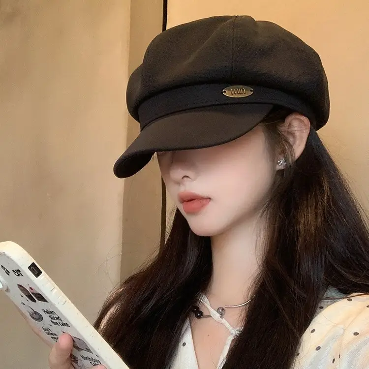 Korean Letter Metal Hat Large Circumference Newsboy Cap