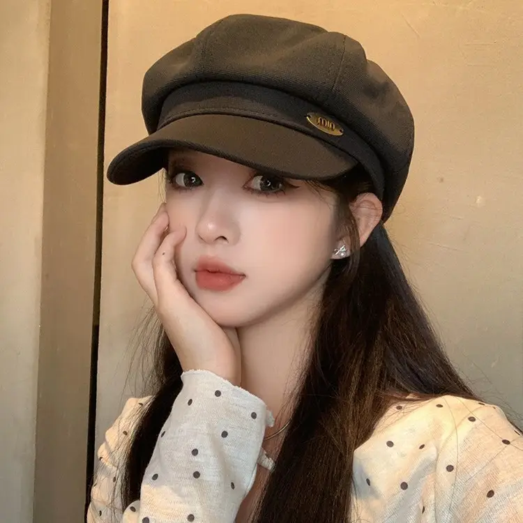 Korean Letter Metal Hat Large Circumference Newsboy Cap